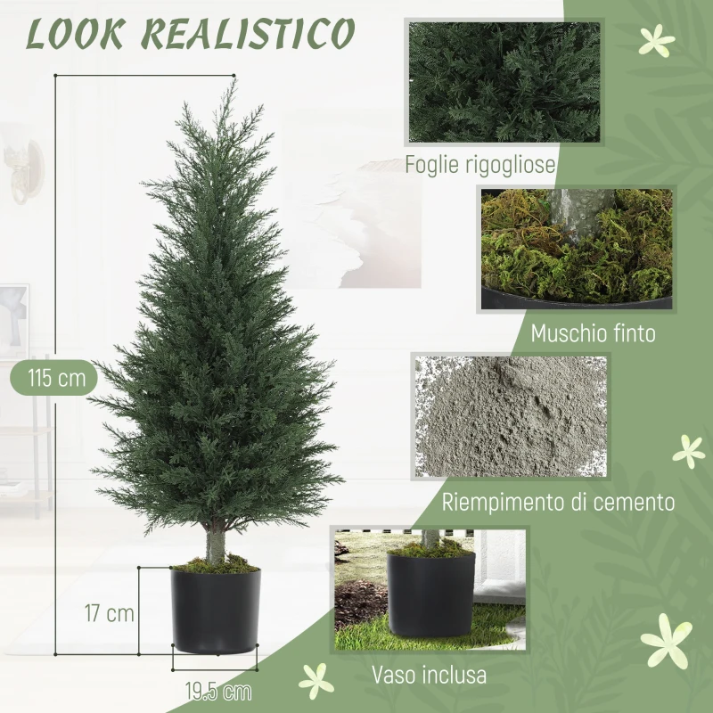 Outsunny Set 2 Piante Finte di Cipressi Alberi Anti-UV, Ø40x90 cm, Verde