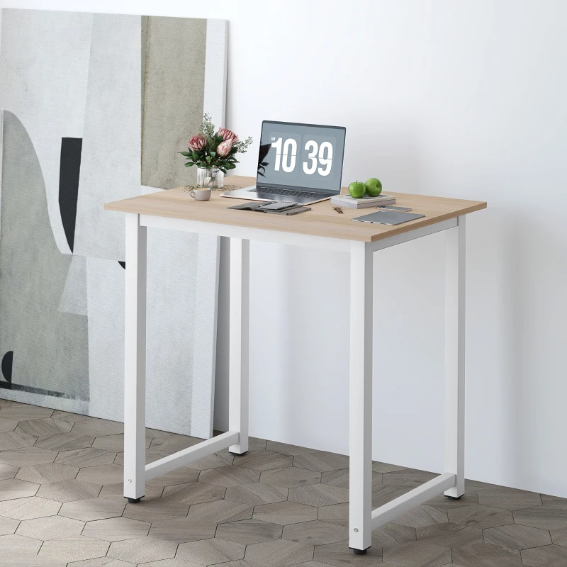 HOMCOM Computer Desk, Writing Table, 80 x 60 x 76cm Workstation for Home Office, Study with Metal Frame, Simple Assembly, White