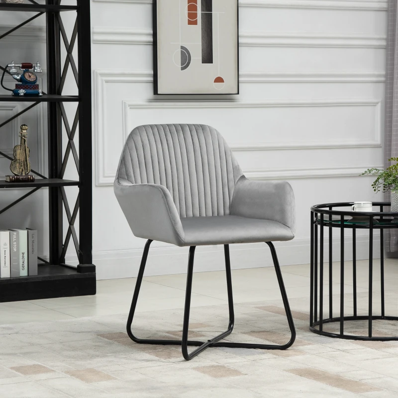HOMCOM Modern Arm Chair Upholstered Accent Chair with Metal Base for Living Room Grey