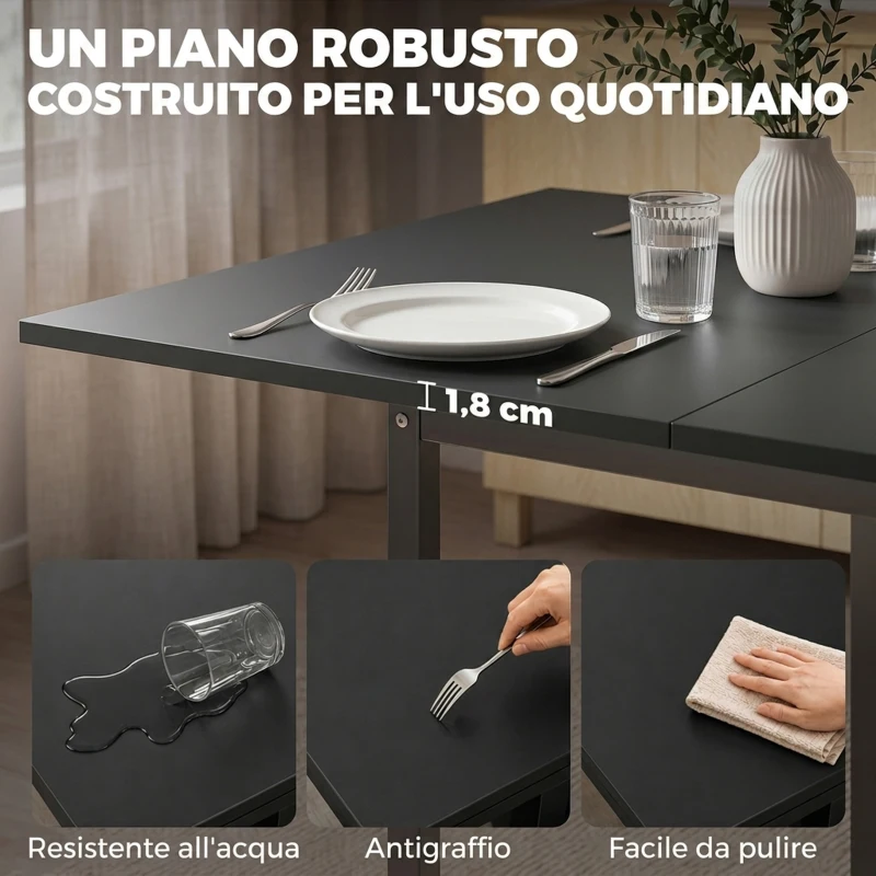HOMCOM Set da Pranzo con Tavolo Allungabile e 4 Sedie Impilabili, Nero