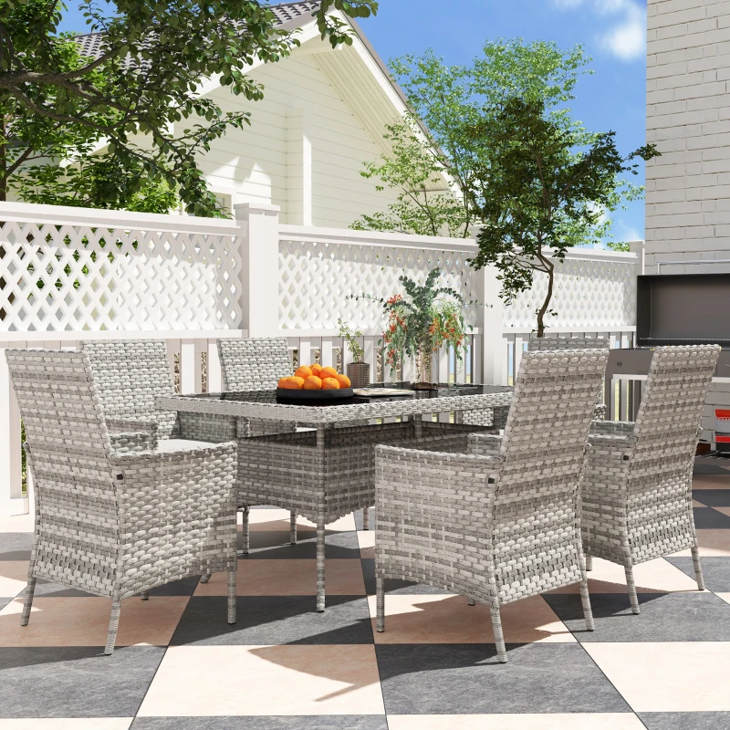 Outsunny Seven-Piece Rattan Dining Set - Mixed-Grey