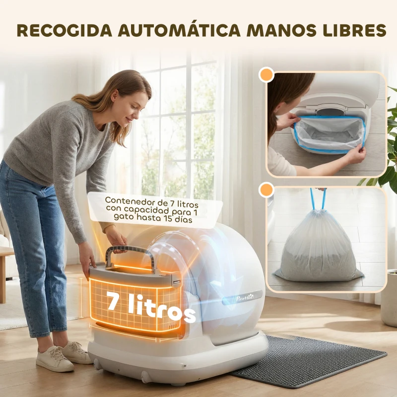 PawHut Arenero Gatos Autolimpiable 72L Extragrande Control por APP Control de Olores y Ruido Sensores de Seguridad Alfombrilla