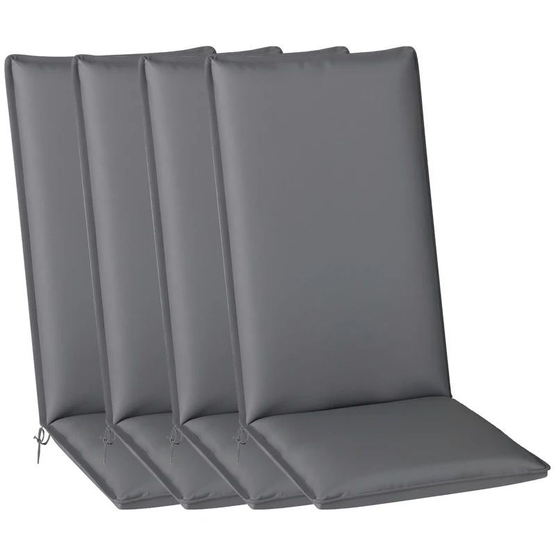 Outsunny Lot de 4 coussins de chaise extérieur avec attaches et bande réglable, anti-décoloration UPF50+, 124x50x5cm, gris