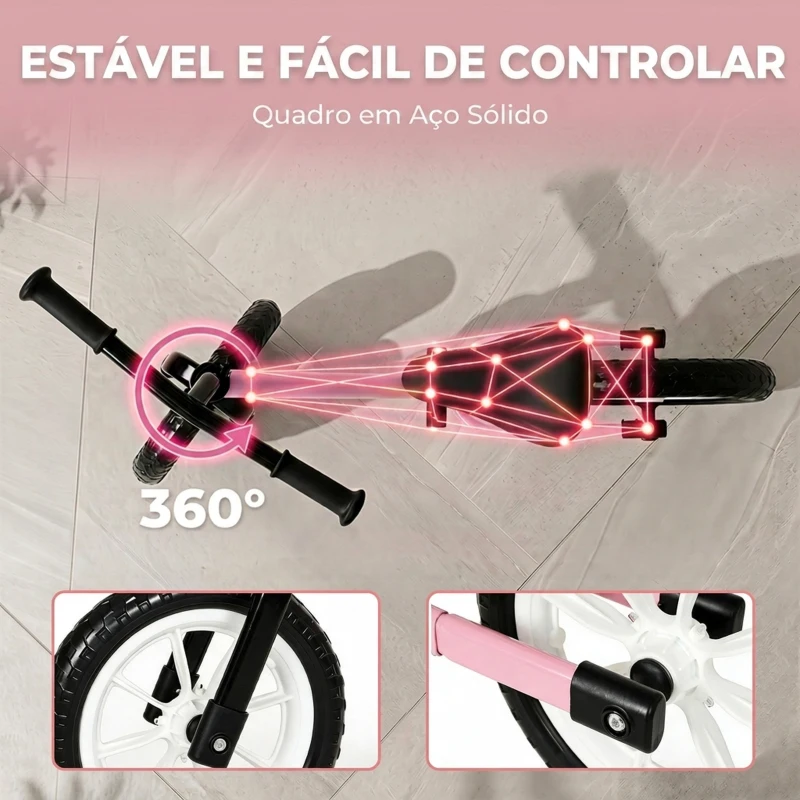 AIYAPLAY Bicicleta de Equilíbrio para Crianças 2-5 Anos com Rodas Luminosas e Silenciosas, Assento e Guiador Ajustáveis, Rosa