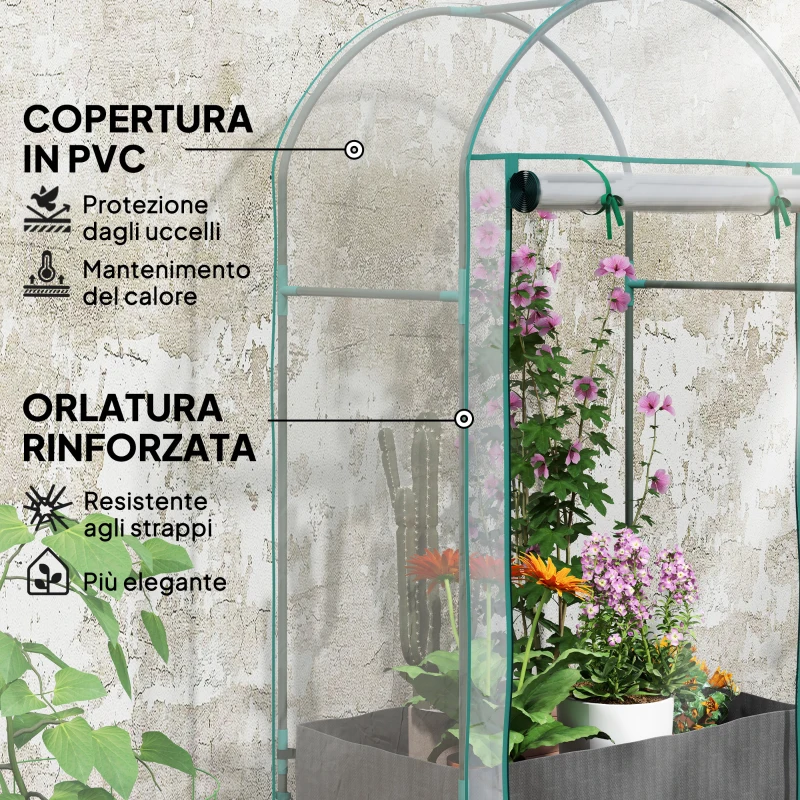 Outsunny Serra a Parete con Sacco per Piante e Ingresso Avvolgibile, in Acciaio e Plastica, 89x50x152 cm, Trasparente