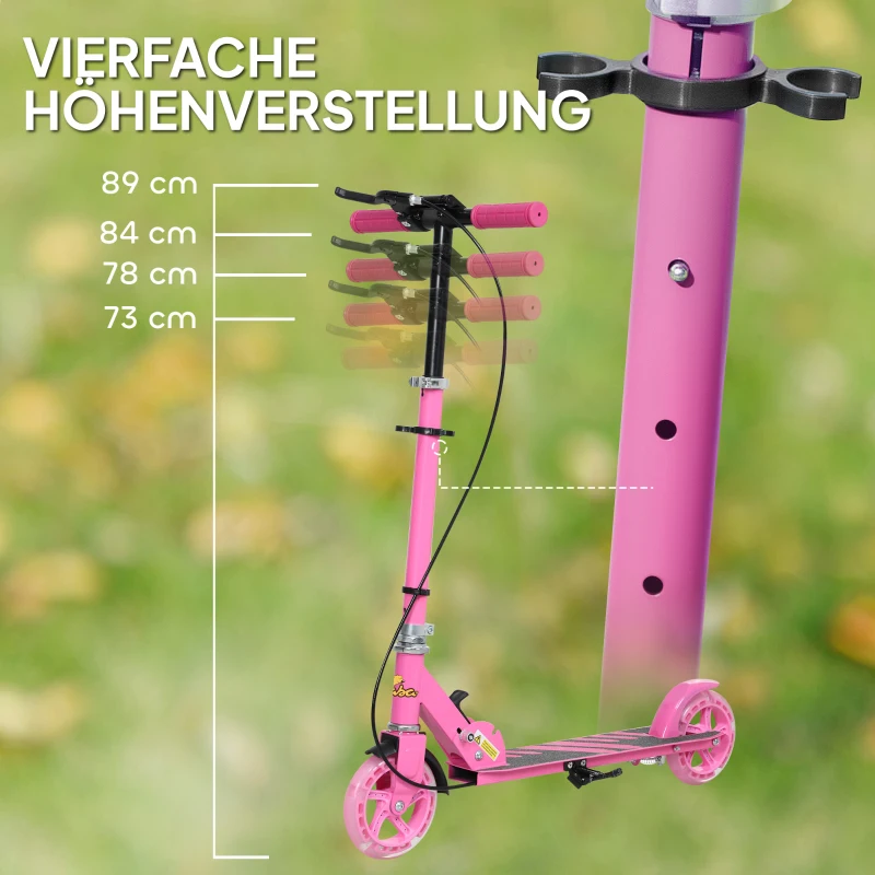 AIYAPLAY Kinderstep, Dubbele Remmen, Metalen Frame, Voetsteun, Opvouwbaar, 3-8 Jaar, Roze(m-4)