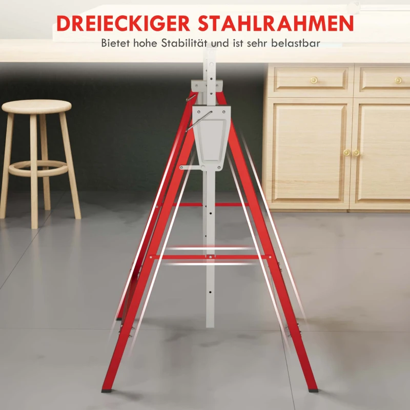HOMCOM Set van 2 Schragen, Ondersteuning, Staal, Rood