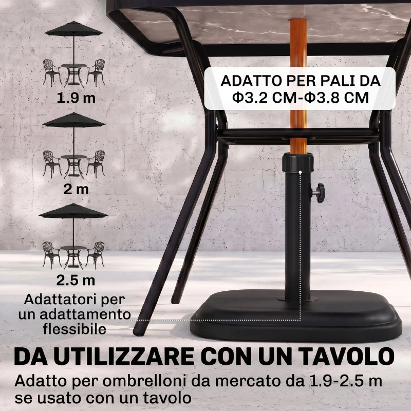Outsunny Base per Ombrellone da Giardino in Plastica e Cemento da 11kg, 36x36x31cm, Nero