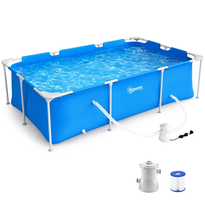 Outsunny Piscina Autoportante da Esterno, Piscina Rettangolare Fuori Terra con Filtro e Valvola in Acciaio e PVC, Blu, 252x152x65cm