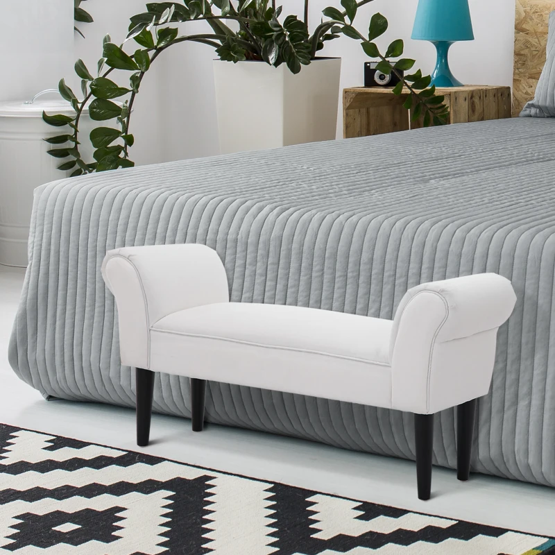 HOMCOM Panca Fondo Letto Imbottita con Braccioli Arrotolati e 4 Piedini, 102x35x51 cm, Grigia