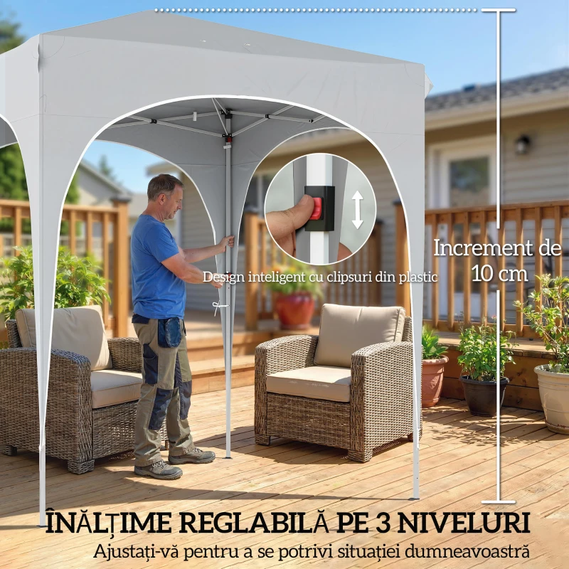 Outsunny Pavilion pliabil 2x2 m, reglabil, cu 4 pereți laterali, din metal și țesătură Oxford gri deschis