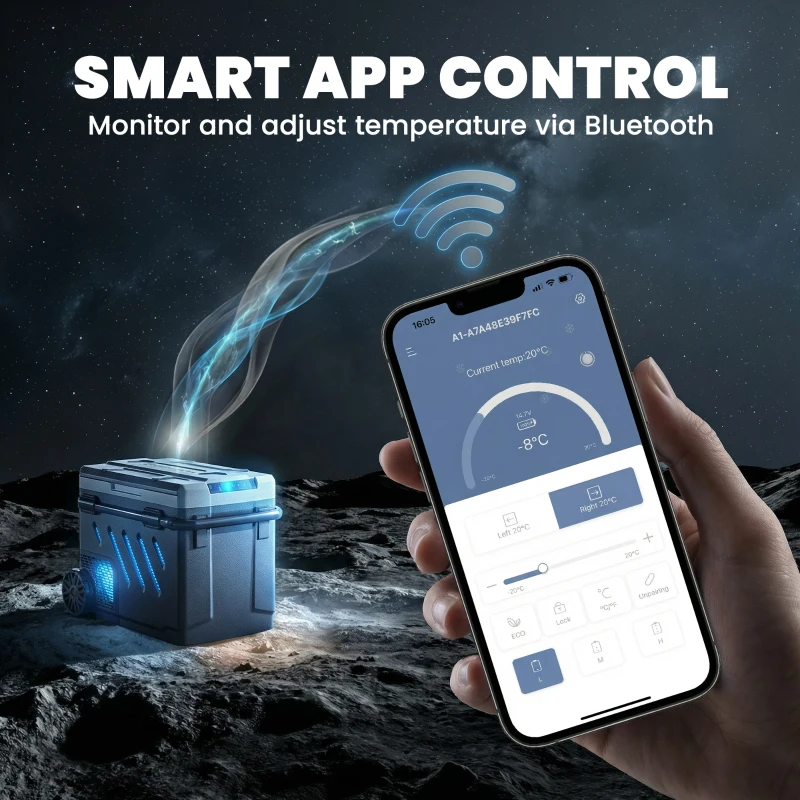Outsunny 49L Compressor Car Fridge Freezer, Dual Zone Camping Refrigerator with App Control, Telescopic Handle, -20℃-20℃