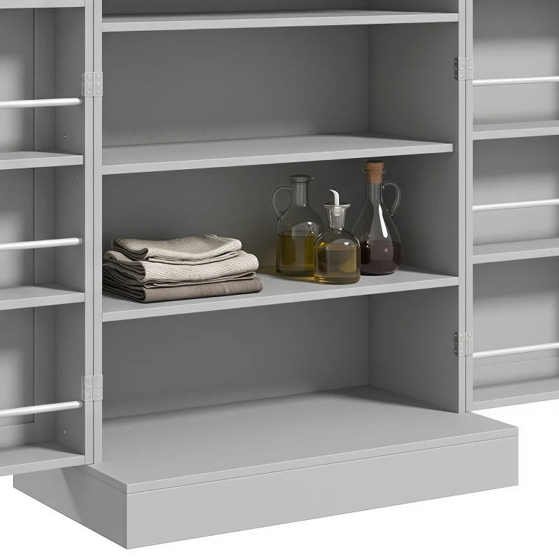 HOMCOM Armario Despensa de Cocina con 4 Puertas con Estantes Estantes Ajustables para Sala de Estar Comedor Gris