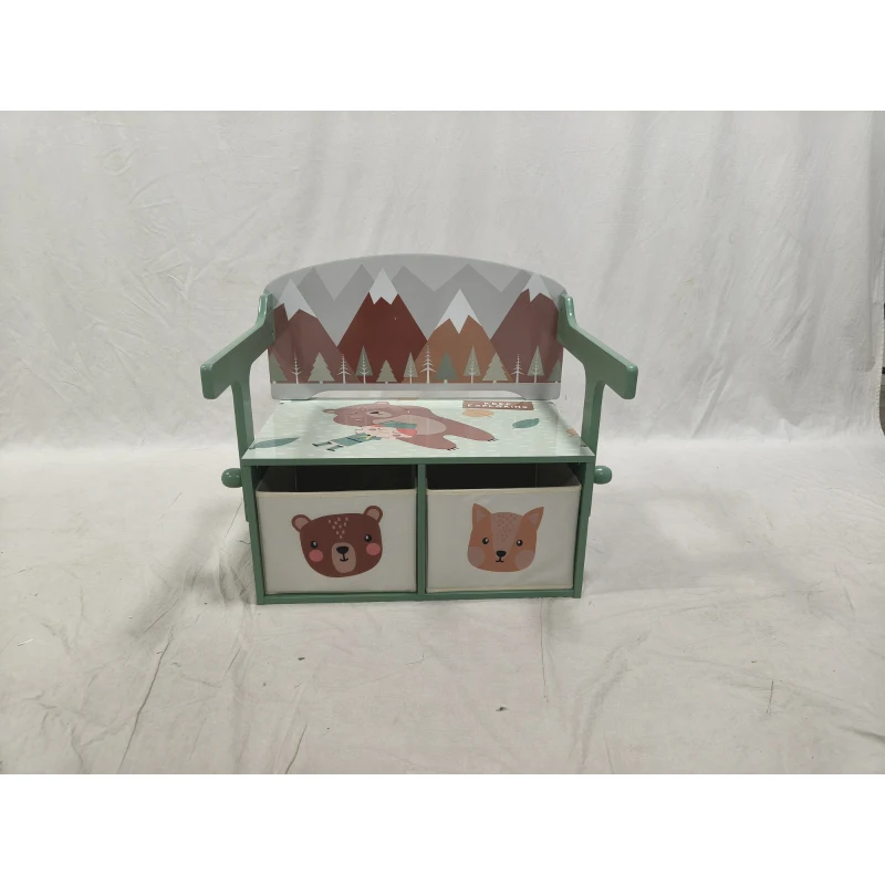 AIYAPLAY Baú de Brinquedos Infantil 3 em 1, Conjunto Mesa e Cadeiras com 2 Cestos de Tecido Removíveis e Alça, 3-6 anos, Verde