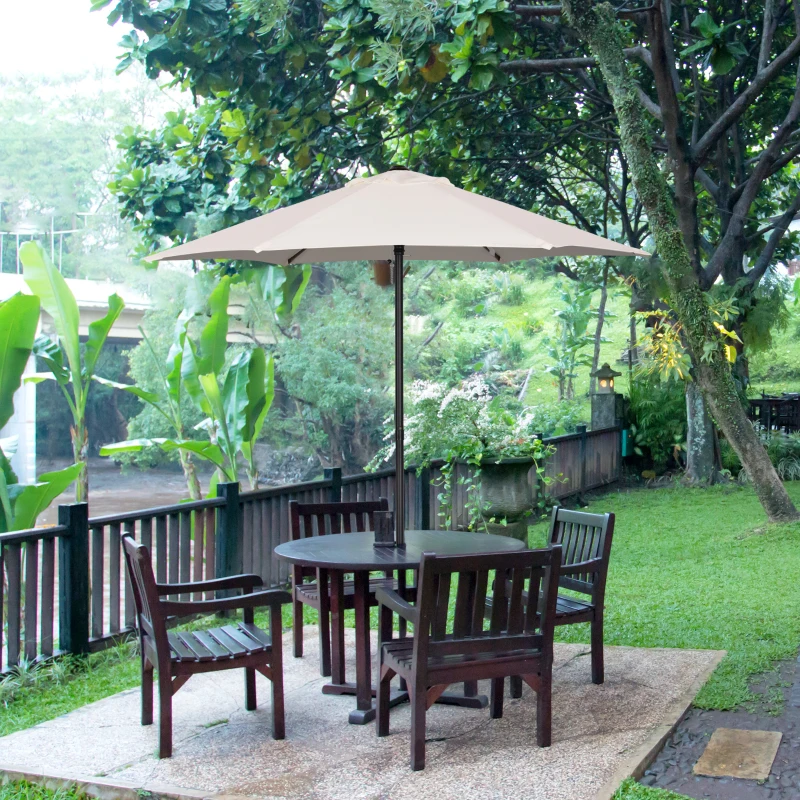 Outsunny Ombrellone da Giardino 2x2m Rotondo con Palo Centrale in Alluminio e Poliestere, Crema