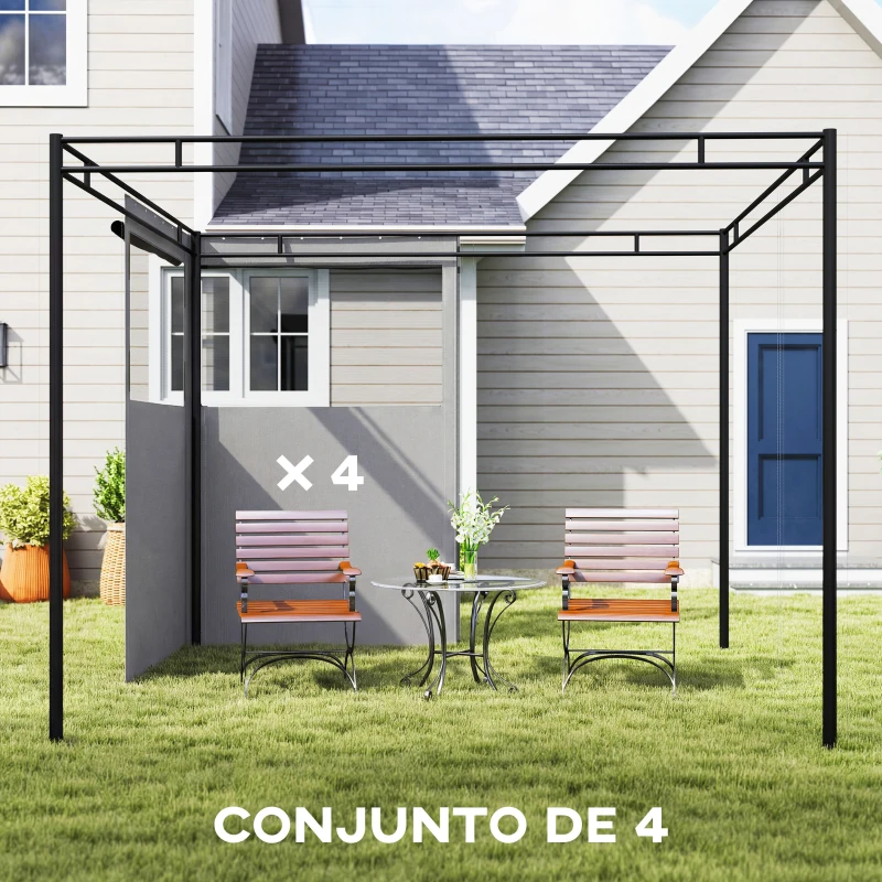 Outsunny 4 Paredes Laterais para Tenda 3x3 m Laterais de Tenda com 8 Janelas Proteção UV 30+ Impermeável Cinzento Claro