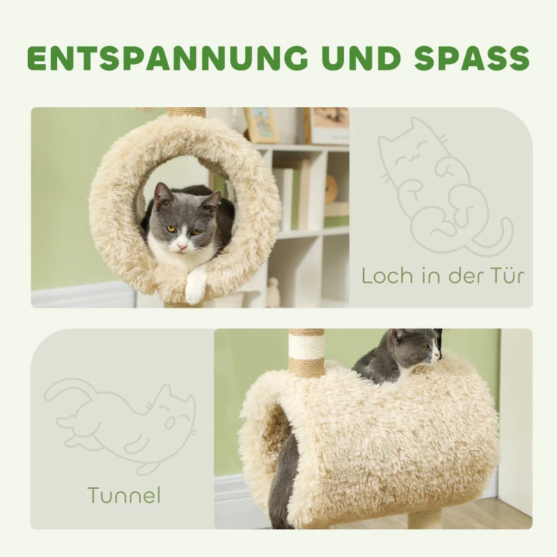 PawHut Krabpaal in Schapendesign, met Krabpalen, Tunnel en Speelgoed, 98 cm, Lichtbruin(m-5)