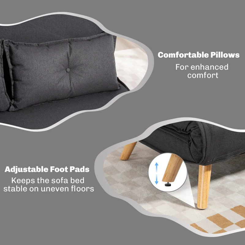 HOMCOM Two-Seater Linen-Look Sofa Bed - Charcoal Grey