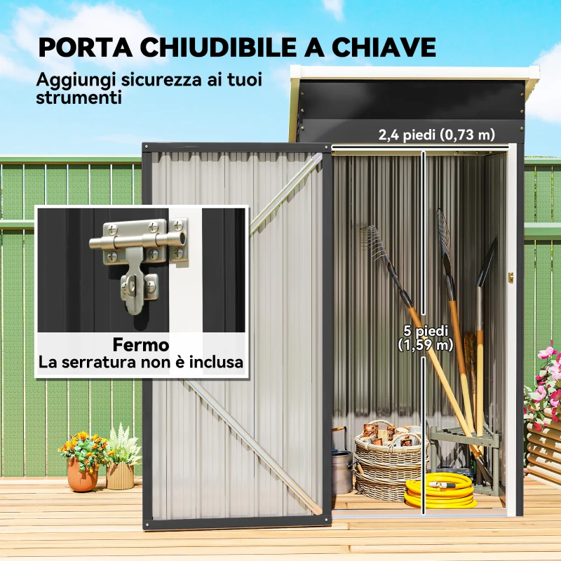 Outsunny Casetta da Giardino in Acciaio con Prese d'Aria e Porta Bloccabile, 107.5x91x185 cm, Grigio Scuro