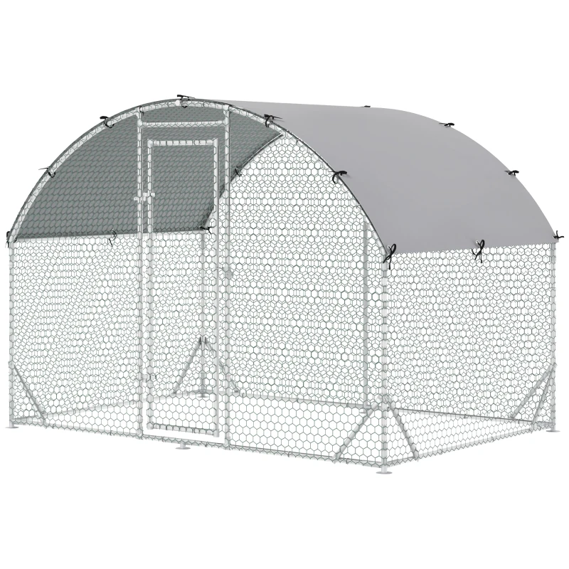 PawHut Coteț pentru Găini de Exterior, 2.8x2x2m Recinte din Oțel Zincat cu Acoperiș Impermeabil Anti-UV și Încuietoare, Cușcă pentru 4-6 Păsări, Iepuri și Rațe