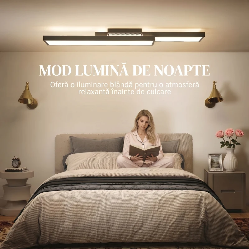 HOMCOM Plafonieră LED Reglabilă cu Telecomandă și Întrerupător, Temperatura Culoare 3000-6000K, Lampă de Design pentru Living și Sufragerie, 70x30 cm, Negru