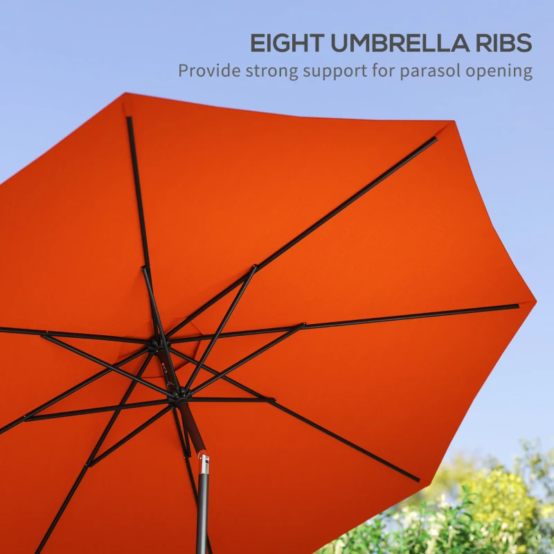 Outsunny 3 m Garden Parasol Umbrellas, Outdoor Sun Shade with 8 Ribs, Tilt and Crank Handle for Balcony, Bench, Garden, Orange