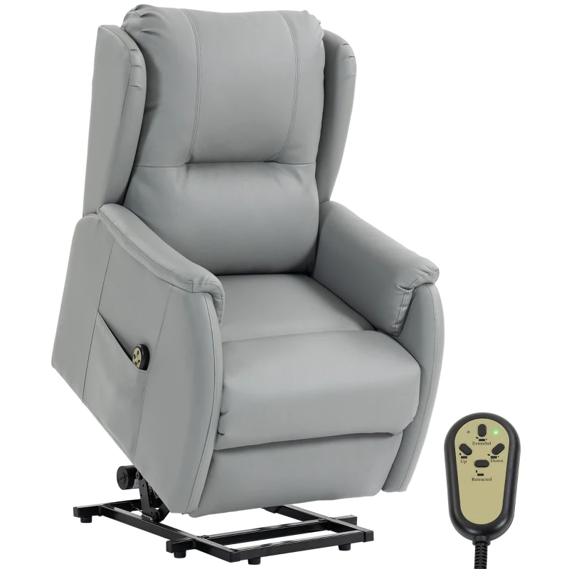 HOMCOM Scaun Electric cu Ridicare cu Motor Dublu și Buzunare, Gri Deschis