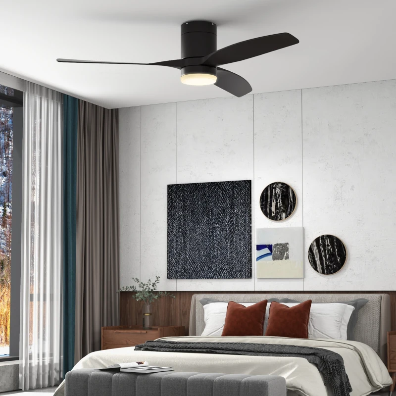 HOMCOM Ventoinha de Teto com Luz 46W Ø132 cm com 3 Lâminas Reversíveis Controlo Remoto 6 Velocidades e Temporizador Preto