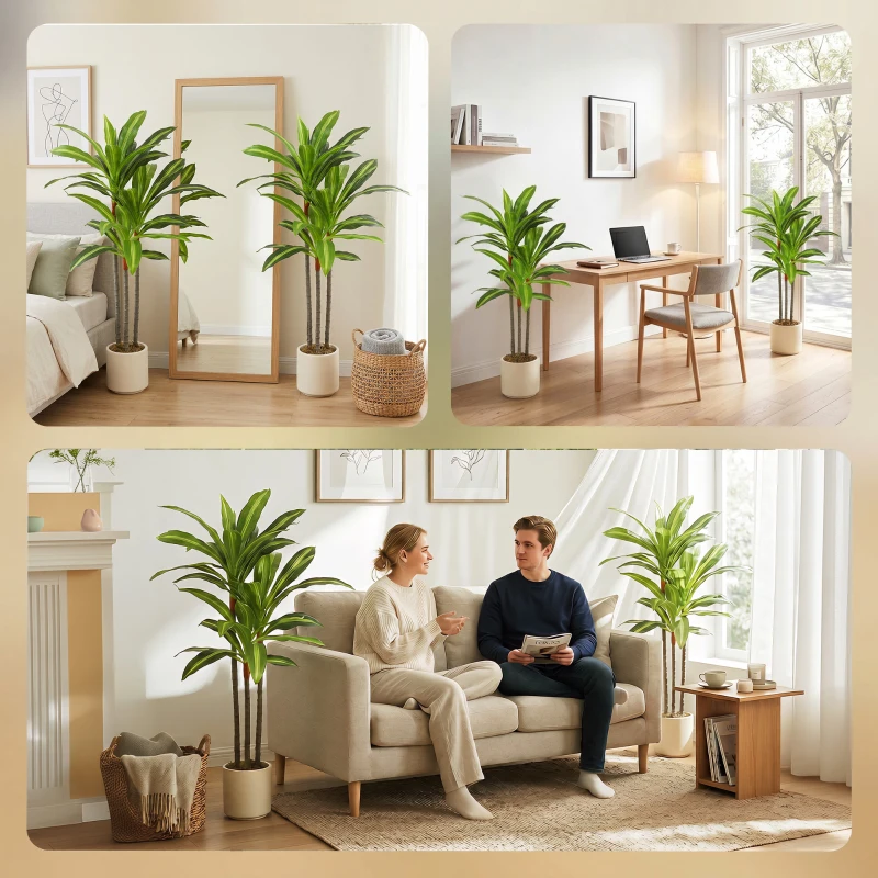 HOMCOM 90cm Lifelike Fake Tree, Artificial Dracaena Tree with Bendable Trunks, Green