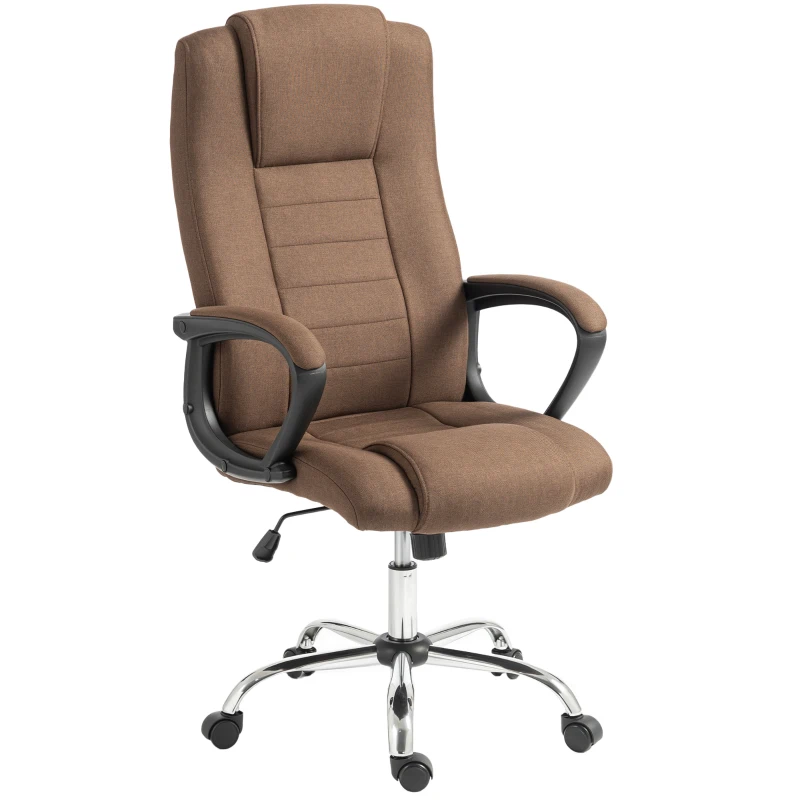 Vinsetto Scaun de Birou Ergonomic Inclinabil și Rotativ în Țesătură cu Aspect de In cu Tetieră, Maro