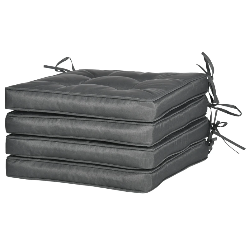 Outsunny Set of 4 Garden Seat Cushion with Ties, 42 x 42cm Replacement Dining Chair Seat Pad, Grey