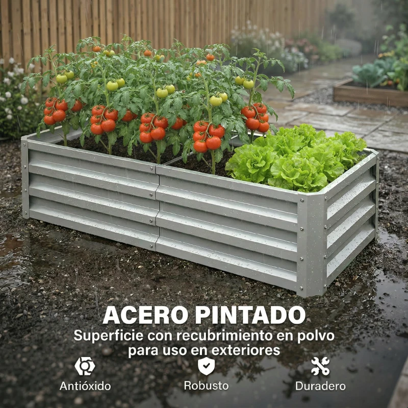 Outsunny Jardinera Elevada Rectangular de Acero Galvanizado para Cultivar Plantas Flores Hierba 120x60x30,5 cm Plata