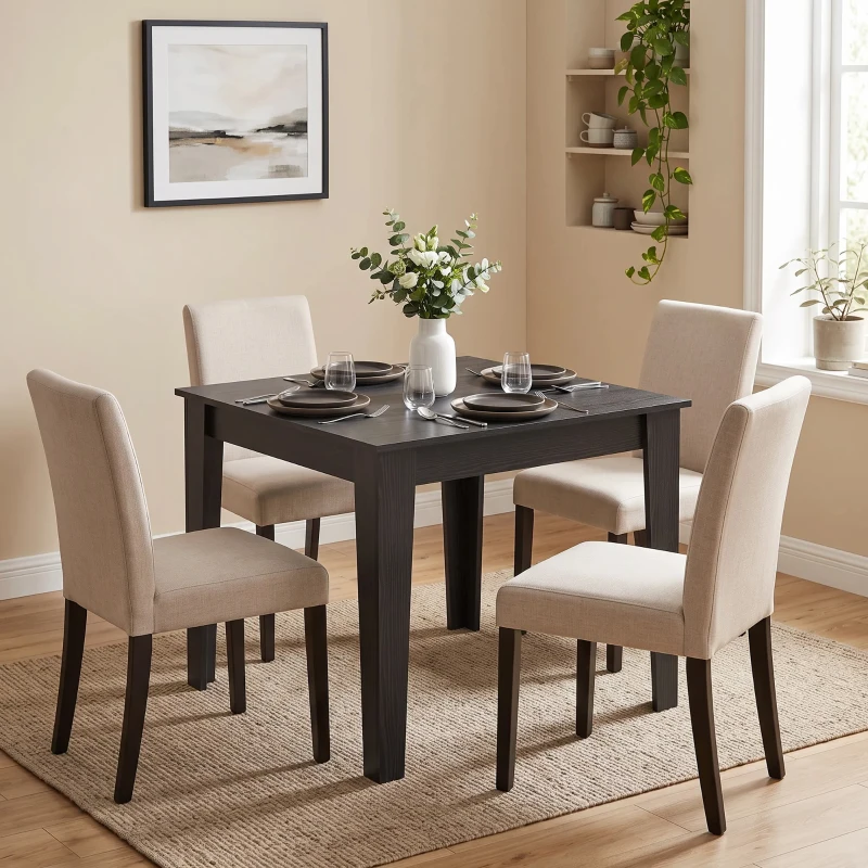 HOMCOM Dining Table for 4, 80L x 80W x 75Hcm, Modern Square Kitchen Table with Wood Effect Tabletop, Black Wood Effect