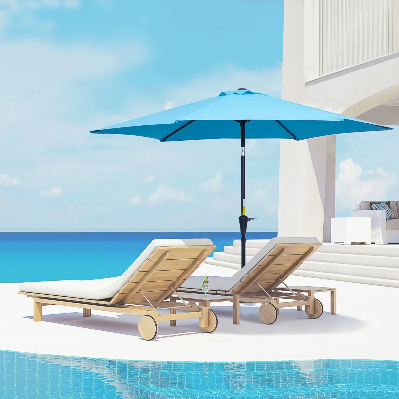 Outsunny Sombrilla de Jardín Ø260x235 cm Parasol de Jardín Reclinable con Manivela Poste Desmontable de Aluminio 6 Varillas Azul