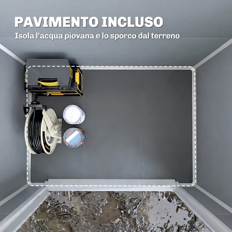 Outsunny Casetta da Giardino con Finestra e Doppia Porta PP e Alluminio, 183x134x210 cm, Grigio