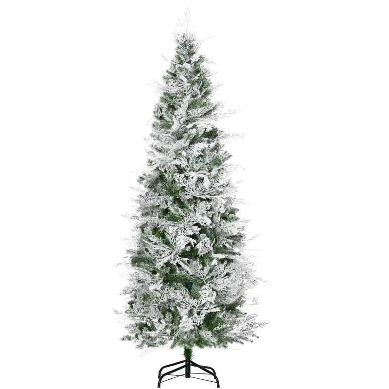 HOMCOM 6 Ft Pencil Snow Flocked Artificial Christmas Tree with Realistic Cypress Branches, Auto Open, Green