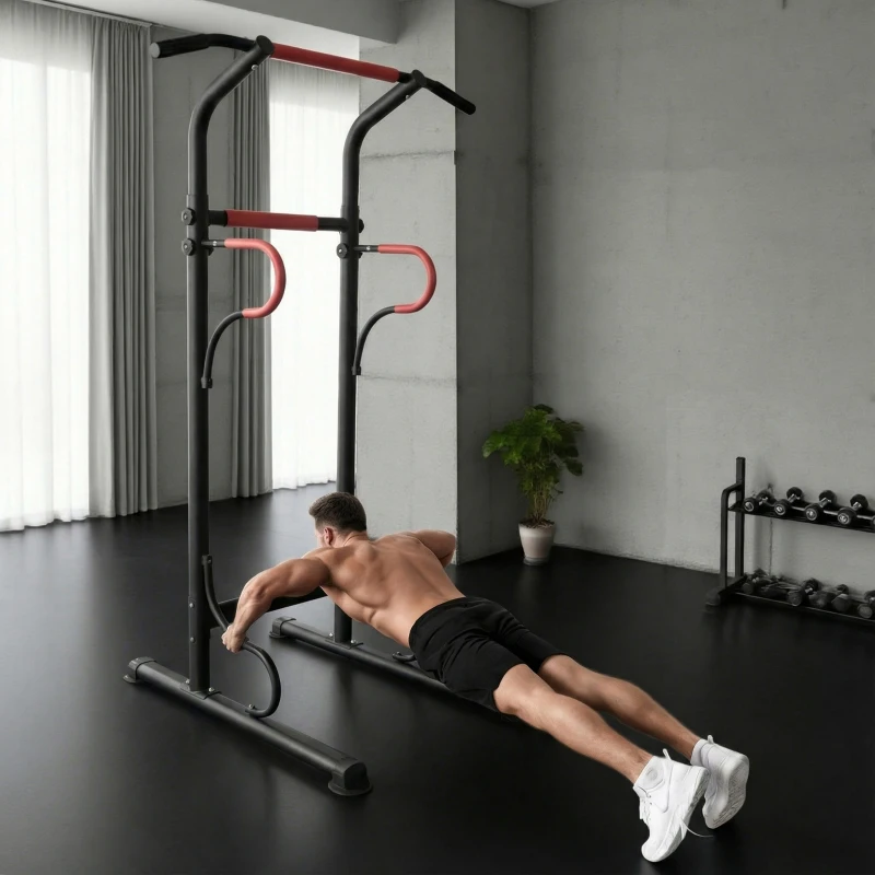 HOMCOM Barra de Elevações com Altura Ajustável Estação de Flexões Máquina de Elevações Multifuncional para Treino de Força 98x84x171-219 cm Preto