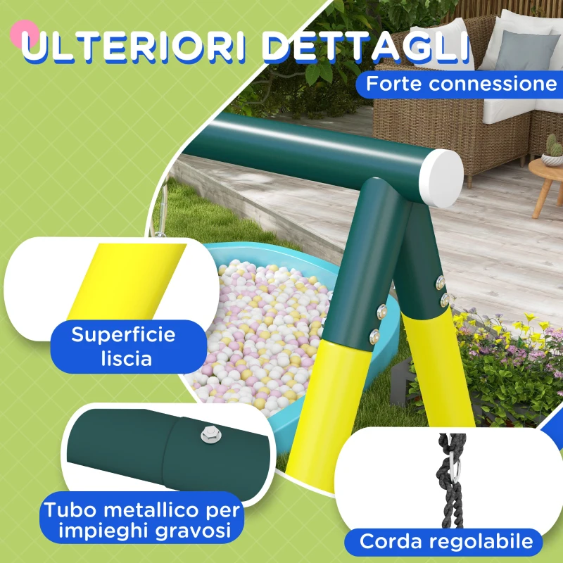 Outsunny Set Altalene da Giardino Rotonda e Classica, Scalette in Acciaio e Corda e Canestro per Bambini 3-8 Anni