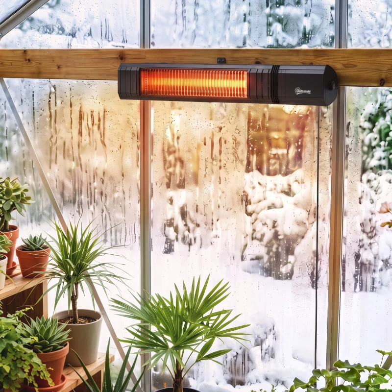 Outsunny 2000 W Electric Infrared Patio Heater, IP65 Outdoor Garden Heater with APP/Touch/Remote Control, 9 Heat Settings, Black