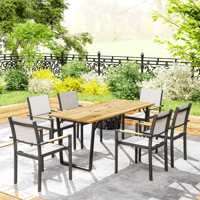 Outsunny Tavolo da Giardino Rettangolare a 6 Posti con Foro per Ombrellone, Legno e Acciaio, 175x80x75 cm, Marrone