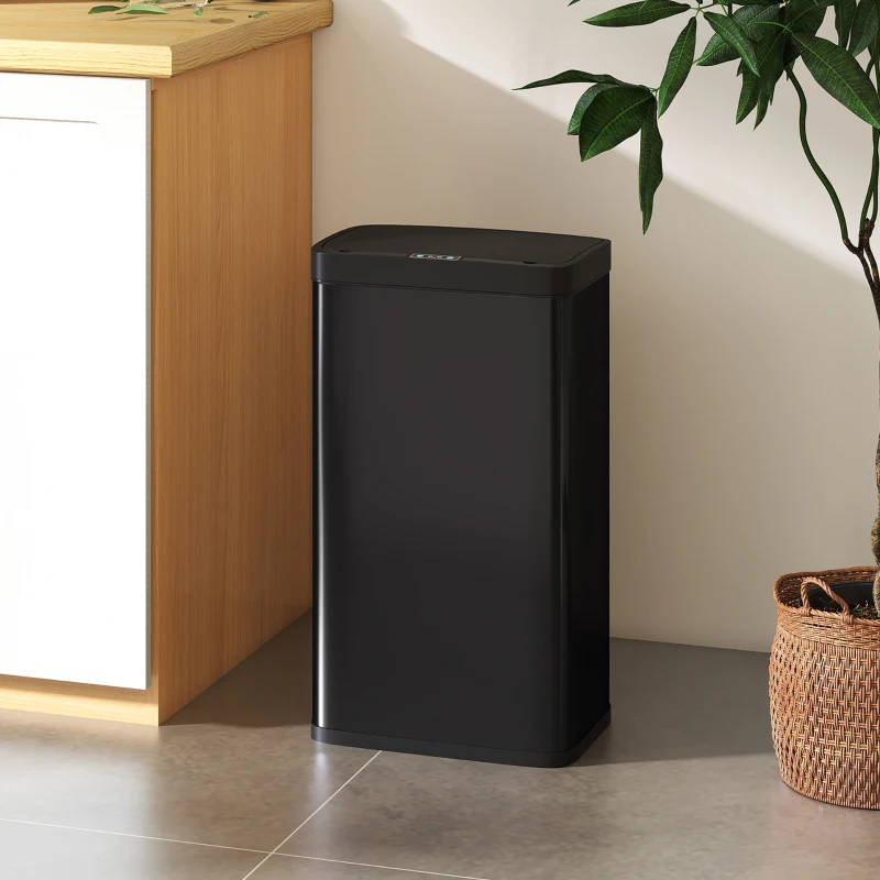 HOMCOM Cubo de Basura Cocina Automático 45 L con Sensor Infrarrojo Cierre Suave y Cubo Interior Extraíble Antihuellas Negro