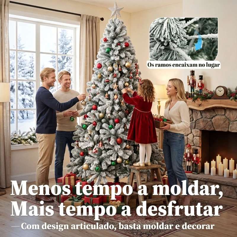 HOMCOM Árvore de Natal Nevada 180 cm com 650 Pontas em PVC Ignífugo, Ramos Articulados, Montagem Rápida, Verde e Branco