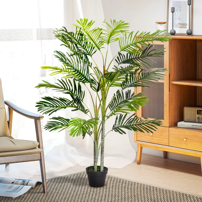 Outsunny 2 Ball Topiary Tree in Pot for Home Decor, Artificial Plant for Home Office, Living Room Decor, Dark Green