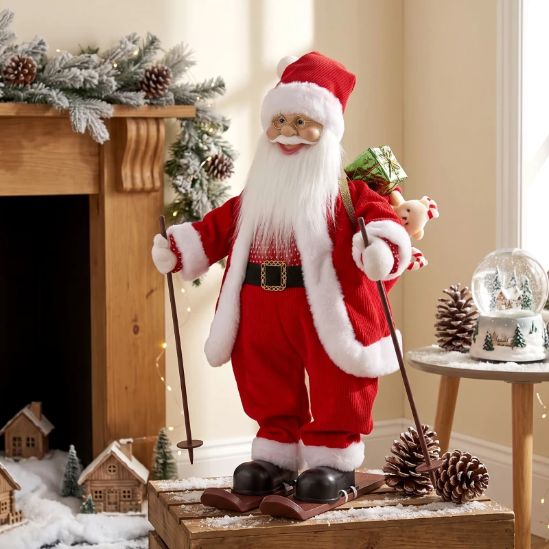 HOMCOM Animated Santa 66cm with Music, Adjustable Arms, Sound/Touch Activation, Skis, Poles