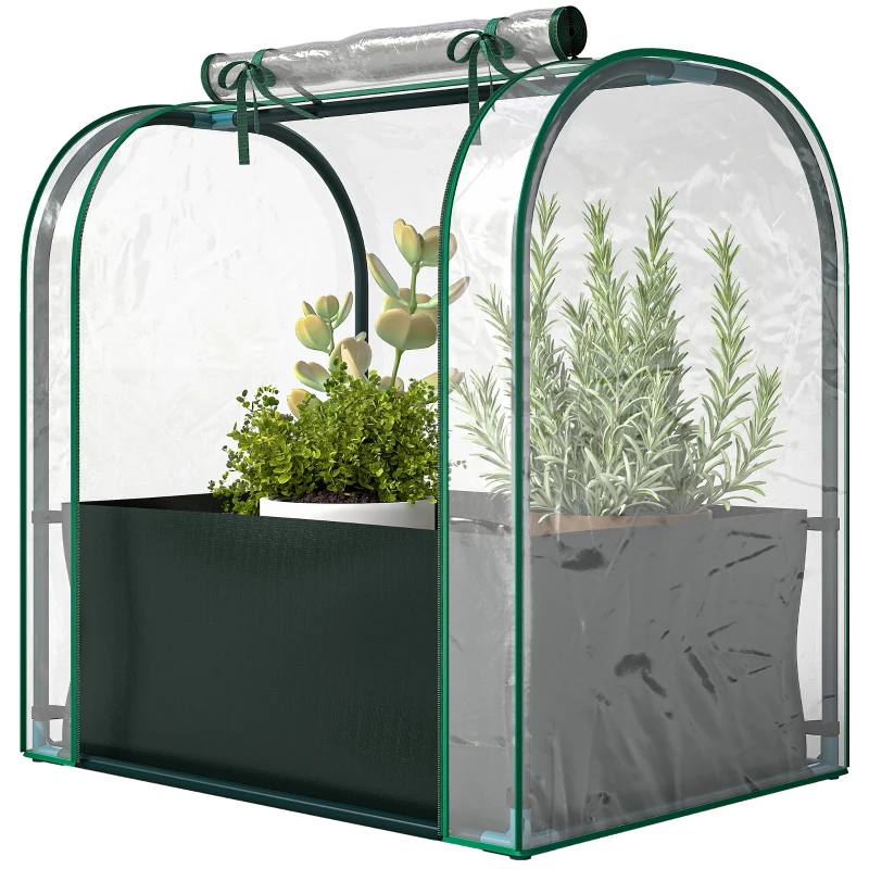Outsunny Mini Serra con Borsa per Coltivazione e Porta Avvolgibile, 68x50x70 cm, Verde Scuro