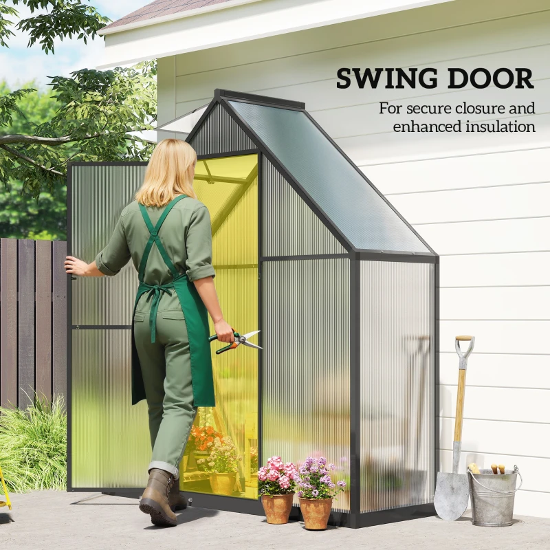Outsunny 5.5 x 2ft Polycarbonate Greenhouse, Quick Setup Walk in Green House, Push Door, Adjustable Roof Vent, Rain Gutter, Black