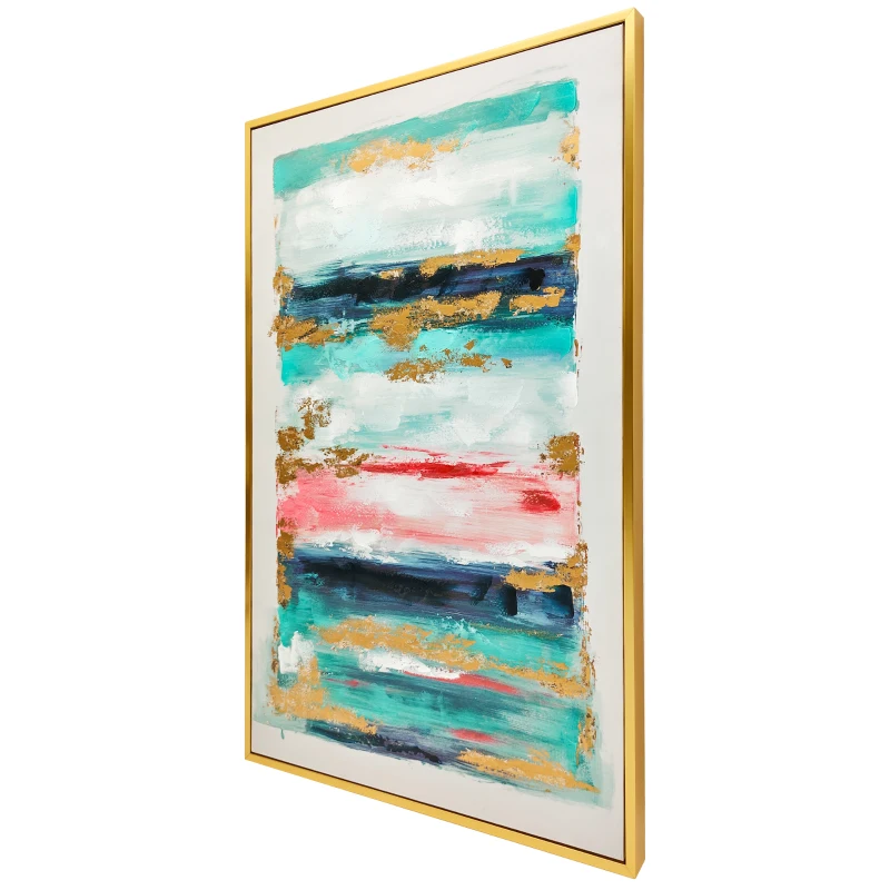 HOMCOM Quadro em Tela Abstrato Pintado à Mão 120x80 cm Quadro para Decoração de Salão Moderno com Moldura de Madeira Multicolor