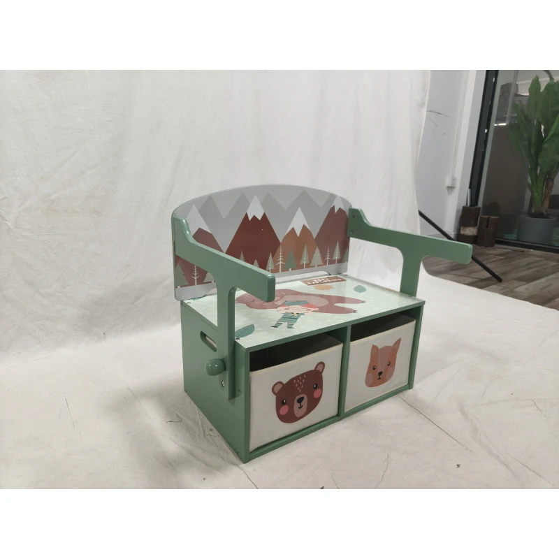 AIYAPLAY Baú de Brinquedos Infantil 3 em 1, Conjunto Mesa e Cadeiras com 2 Cestos de Tecido Removíveis e Alça, 3-6 anos, Verde