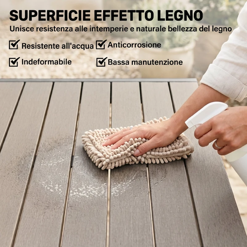 Outsunny Set da Esterno 9pz con Tavolo Allungabile e 8 Sedie Impilabili, in Alluminio e Legno Composito Grigio