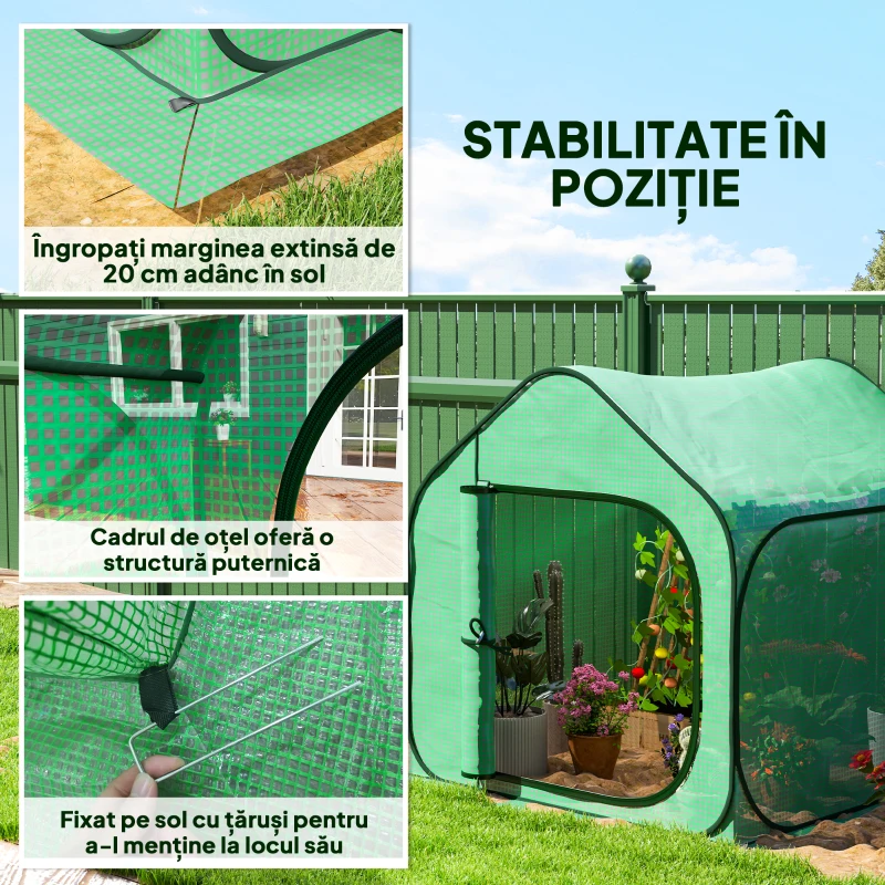 Outsunny Seră tip căsuță pliabilă cu intrare cu fermoar, din oțel și PE, 150x148x148 cm, verde
